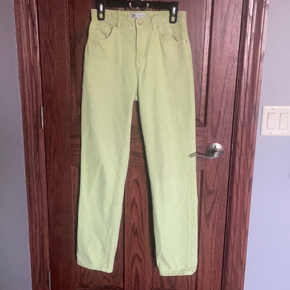 Green straight leg jeans